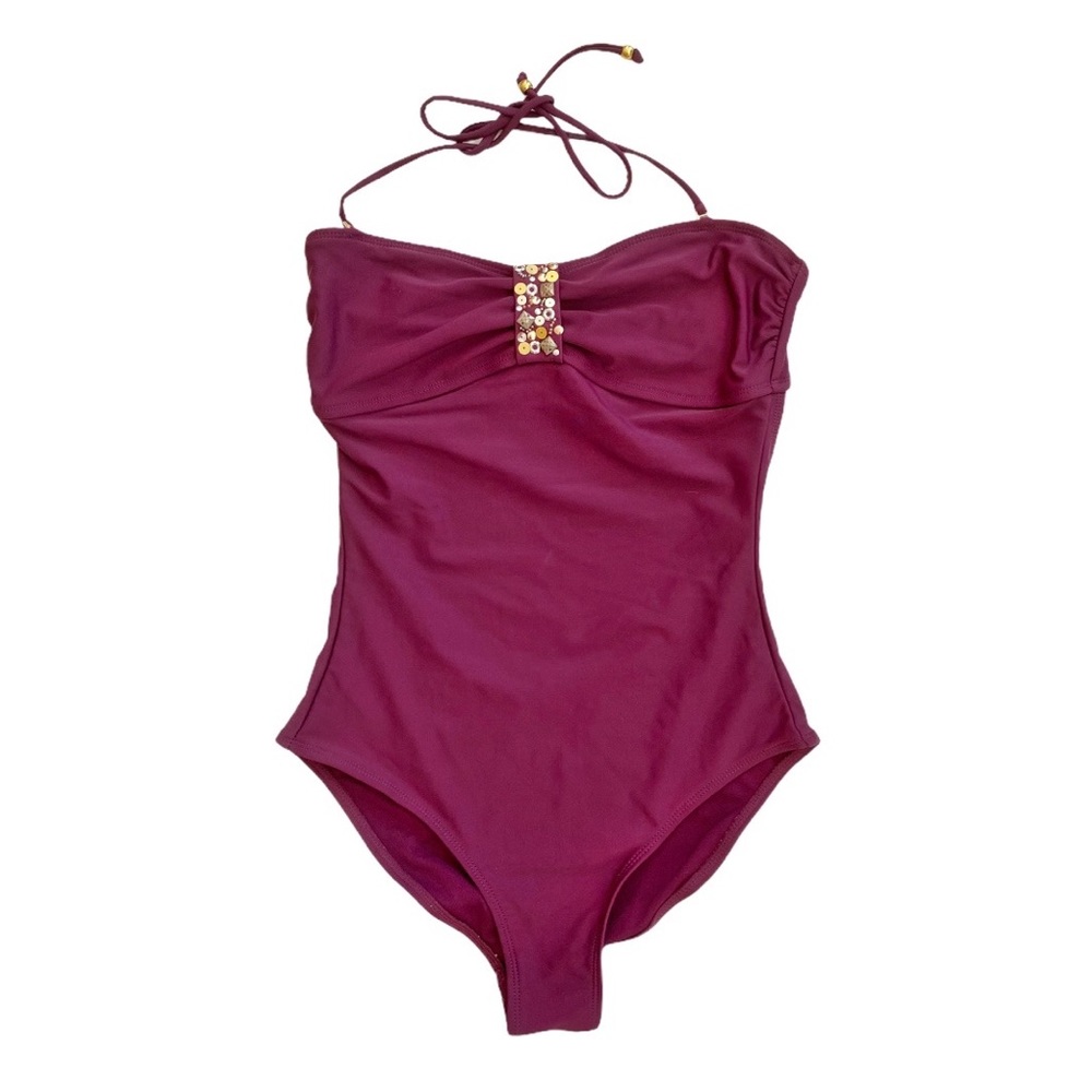 Platinum Collection Speedo Aubergine Plum Embellished One Piece Swimsuit US 2